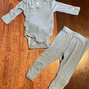 cloud island Ribbed Light Blue Baby One-Piece with Matching Pants